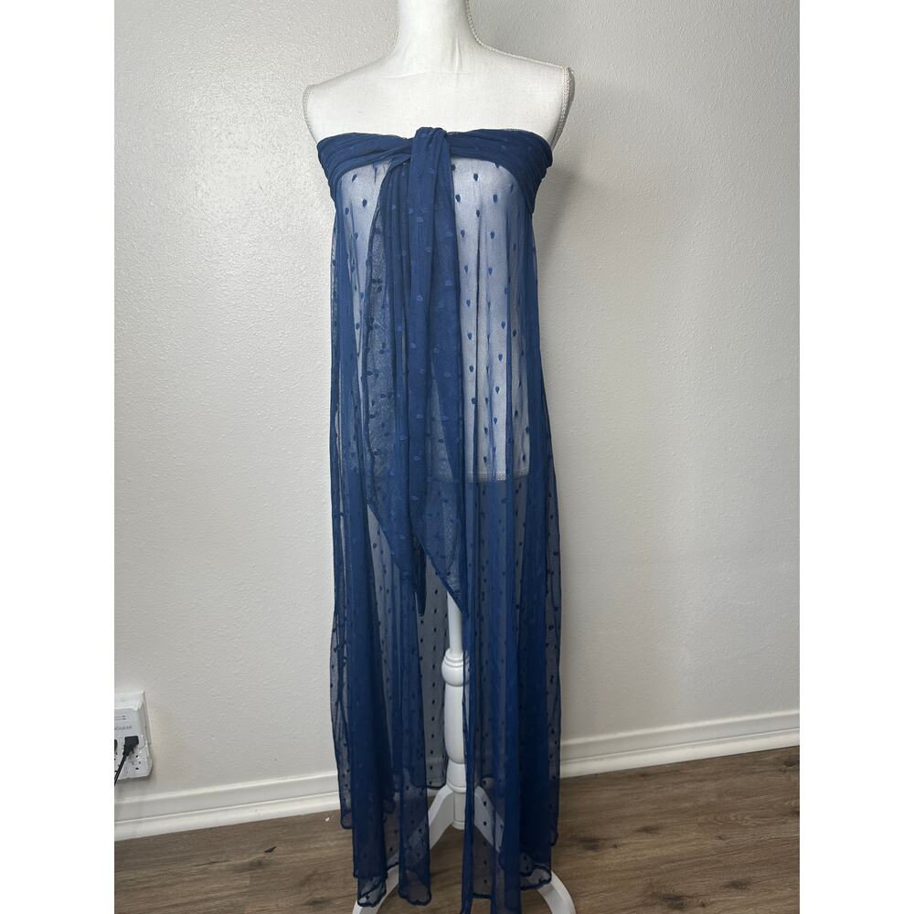 Ancora Navy Blue Polka Dot Sheer Scarf Wrap - Picture 6 of 15